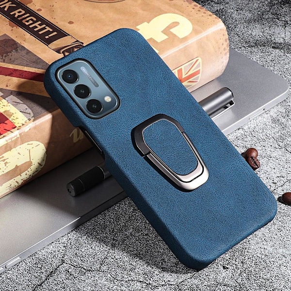 Stötsäkert läderfodral med oval kickstand för OnePlus Nord N200 5G - Blå Blå