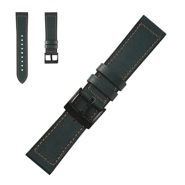 22mm stitching décor læder rem - grøn Green
