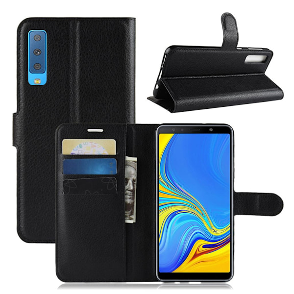Samsung Galaxy A7 (2018) mobiletui i kunstlæder med pung - Sort Black