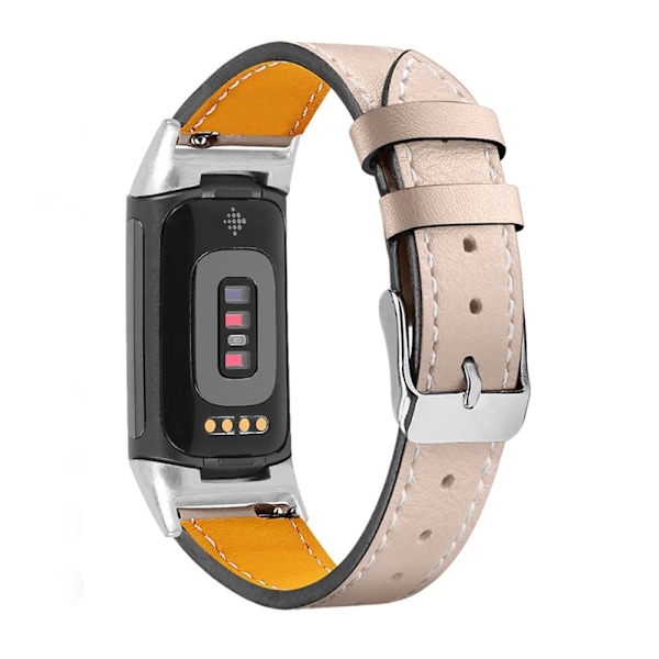 Enkelt klockarmband i äkta läder till Fitbit Charge 5 - Aprikos Brun