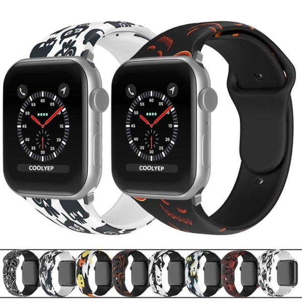 Apple Watch Series 8 (45mm) / Watch Ultra klockarmband i silikon med halloweenmönster - Små Djävlar Storlek: L Vit