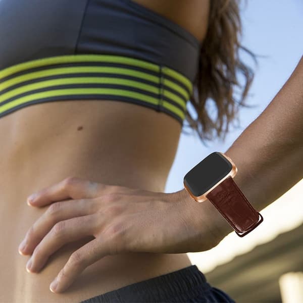 Fitbit Versa 22mm krokodille tekstur ægte læder urrem - Brun Brown
