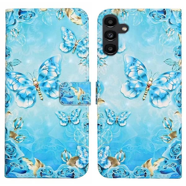 Samsung Galaxy S24 FE Case 3D Pattern Printed Leather Phone Cover Kortholder - Blå Sommerfugl Blue