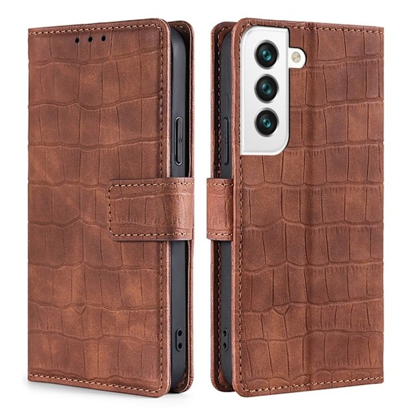 Crocodile Textured Nahkakotelo For Samsung Galaxy S22 Plus - Ruskea Brown