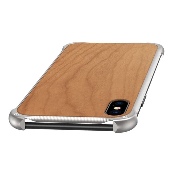 iPhone XS etui i aluminiumslegering belagt med træ - Sølv / Kirsebærtræ Multicolor