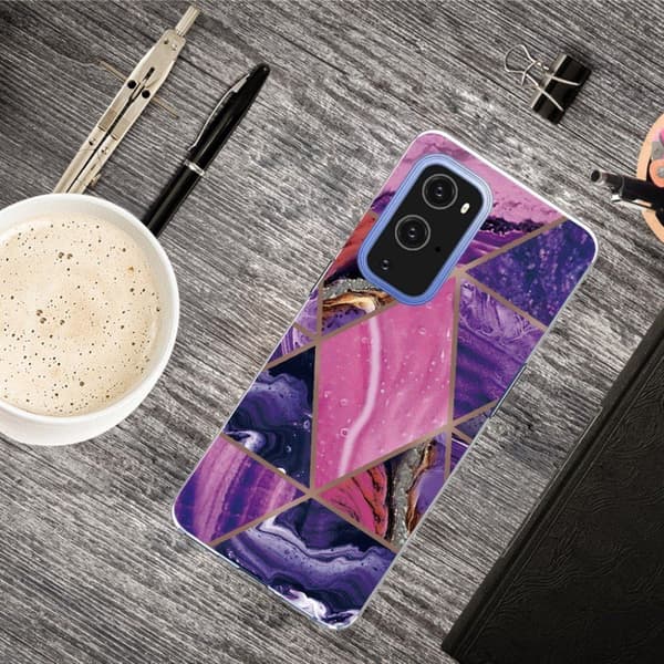 Marble OnePlus 9 Pro Etui - Purple og Rose Klinkekule Multicolor