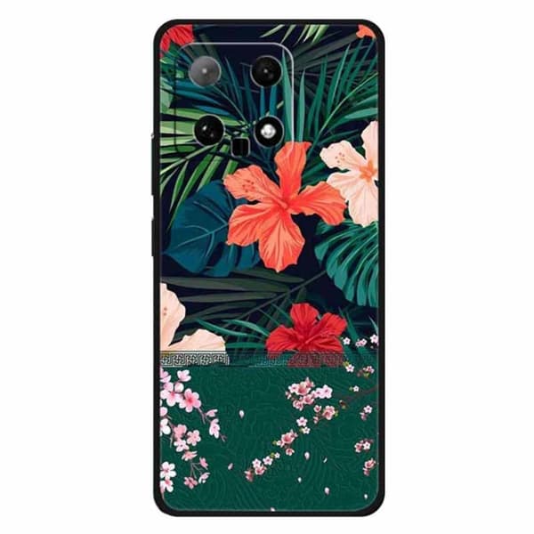 Imagine Xiaomi 14 deksel - Vegg Med Blomsterblad Green