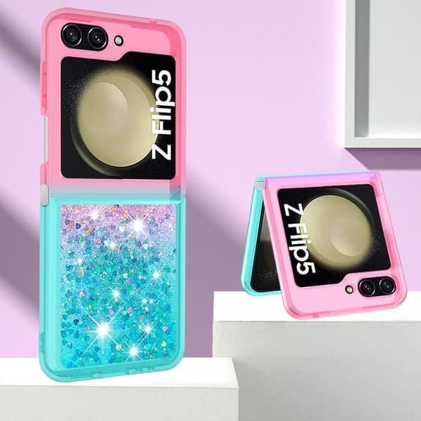 Princess Samsung Galaxy Z Flip5 cover - Lyserød / Himmelblå Blue