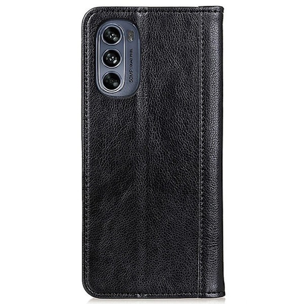 Motorola Moto G62 5G ægte læderetui med magnetisk lukning - Sort Black