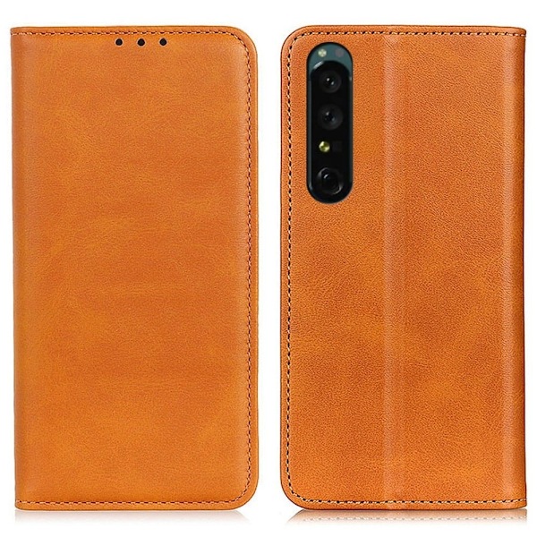 Sony Xperia 1 IV flip etui i ægte læder med pung – Brun Brown