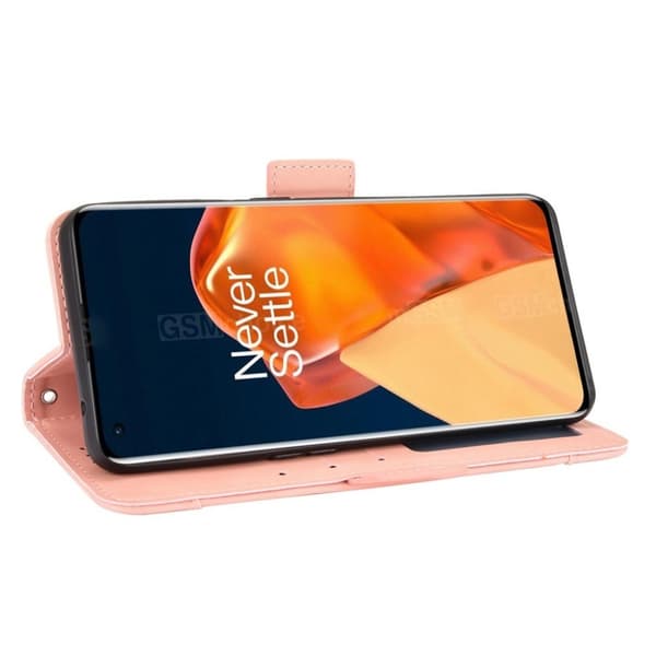 Modern-styled Lær Lommebok Etui til OnePlus 9 Pro - Rosa Pink