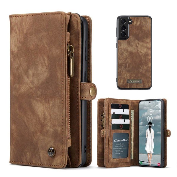 CaseMe Samsung Galaxy S21 FE Zipper Lompakko - Ruskea Brown