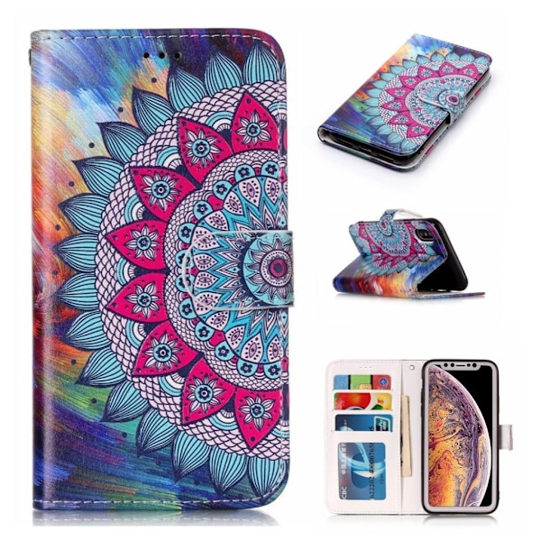 iPhone Xs Max flip cover i læder med præget mønster - Blomst Multicolor