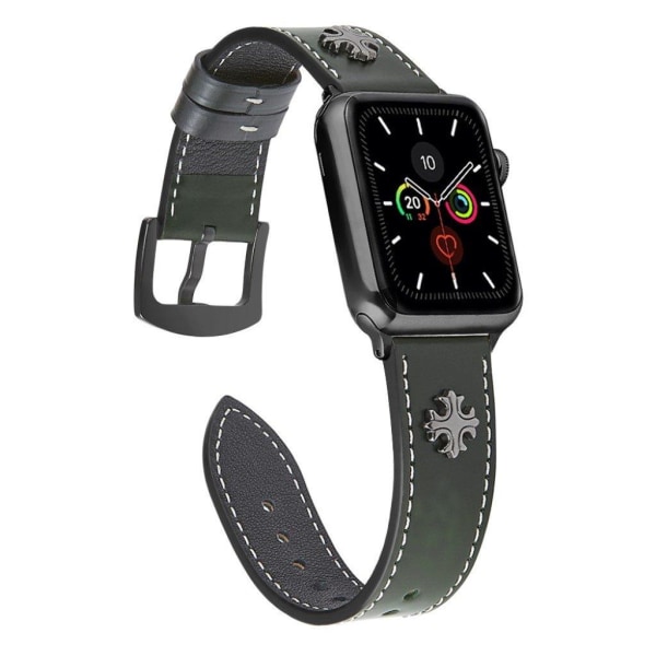 Apple Watch Series 5 / 4 40mm aito ristikkäistyylinen nahkainen ranneke - Vihreä Green