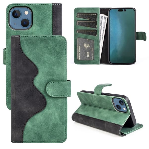Tofarget lærdeksel for iPhone 14 Plus - Grønn Green