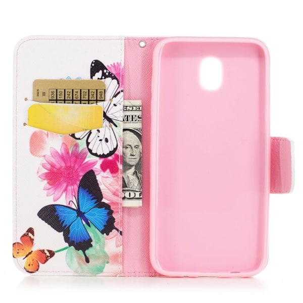Samsung Galaxy J3 (2017) Læder etui med flot motiv - Blomster og sommerfugle Multicolor