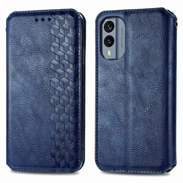 Nahkakotelo With A Stylish Rhombus Imprint For Nokia X30 - Sinin Blue