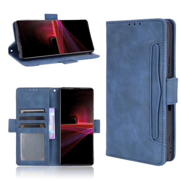 Modern-styled Lær Lommebok Etui til Sony Xperia 1 III - Blå Blue