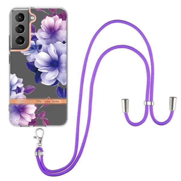 Ohut ja kestävä pehmeä kansi, jossa on kaulanauha Samsung Galaxy S22 Plus -puhelimelle - Violetti Begonia Purple