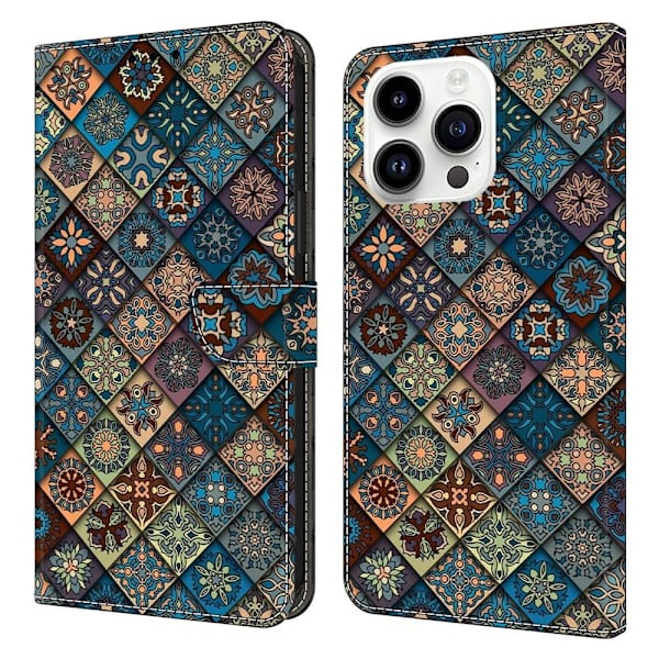 iPhone 16 Pro Max Plånboksfodral Mönster Tryck Stativ Läder Flip Telefonskal - Blå Blommor Blå