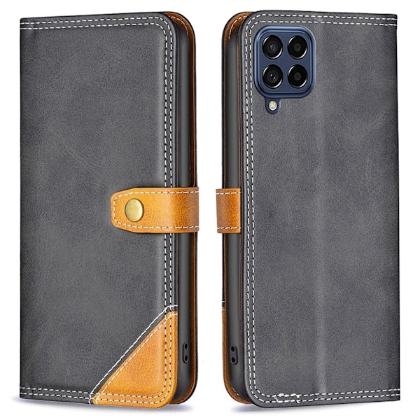 BINFEN to-farvet Samsung Galaxy M53 5G læderetui - Sort Black