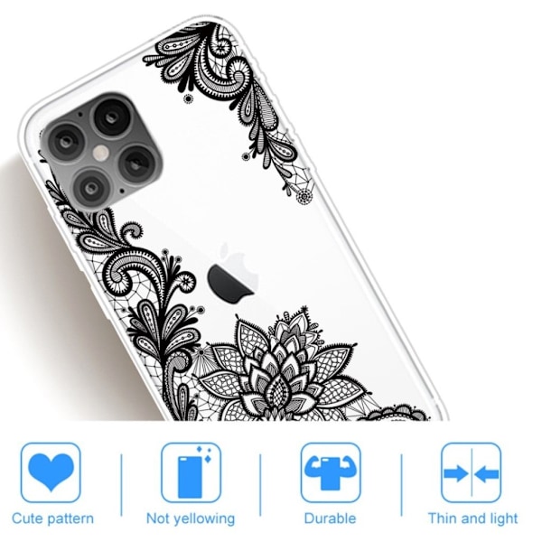 Deco iPhone 12 Pro / iPhone 12 skal - Spetsblomma Svart