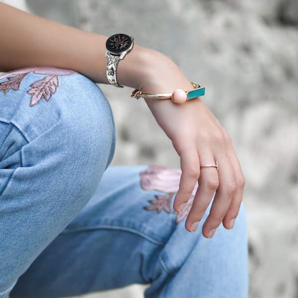 Samsung Gear S3 Classic / Frontier blomster ægte læder Urrem - Lyseblå Blomster Blue