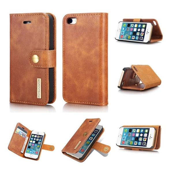 iPhone SE / 5 / 5S DG.M ING 2 i 1 aftageligt flip etui i spaltlæder - Brun Brown
