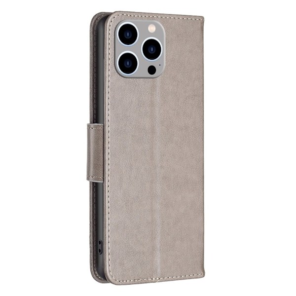 Butterfly läder iPhone 14 Pro Max fodral - Silver/Grå Silvergrå