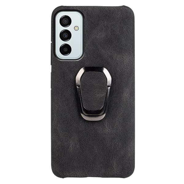 Stødsikkert lædercover med oval kickstand til Samsung Galaxy M23 - Sort Black