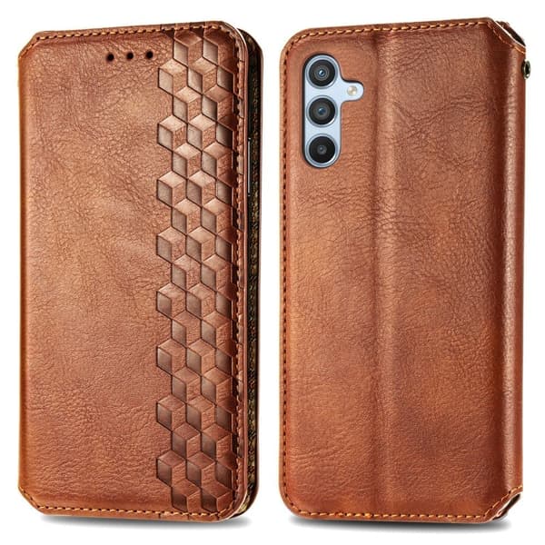 Läder Samsung Galaxy A56 fodral med romb-design - Brun Brun