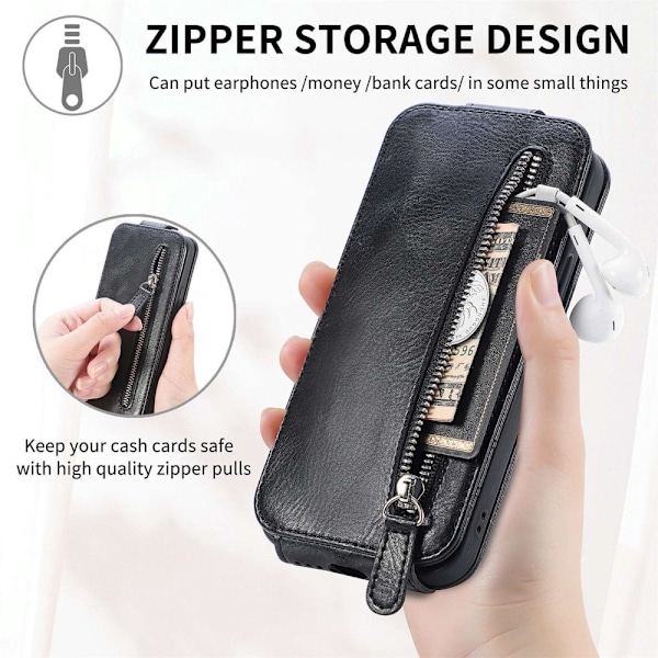 Lodret iPhone Xs / iPhone X flip etui med lynlås - Sort Black