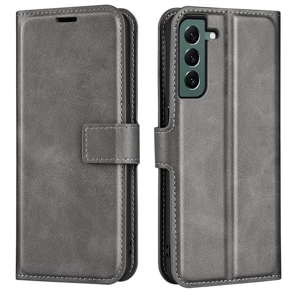 Hållbart konstläder Samsung Galaxy S23 Plus fodral med plånbok - Silver/Grå Silvergrå