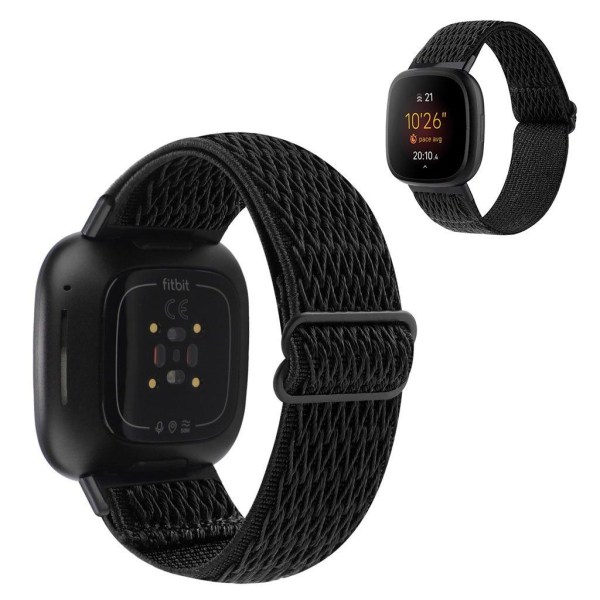 Fitbit Sense / Versa 3 nylon wave pattern watch strap - Black Svart