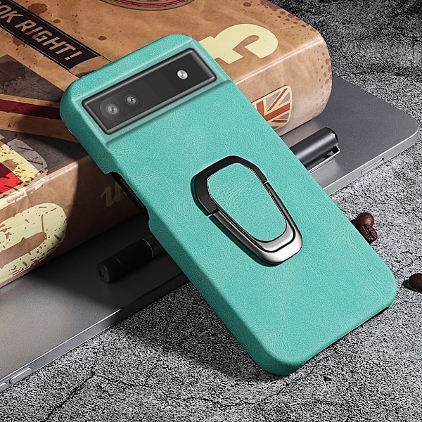 Stötsäkert läderfodral med oval kickstand för Google Pixel 6a - Ljusgrön Grön