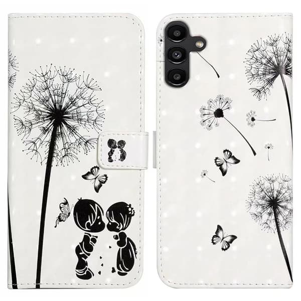 Samsung Galaxy S24 FE Case 3D Pattern Printed Leather Phone Cover Kortholder - Børn Og Mælkebøtte White