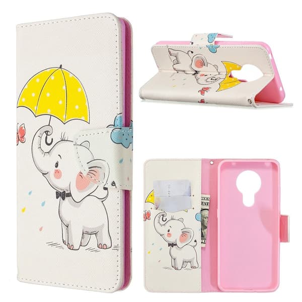Wonderland Nokia 5.3 flip-etui - Elefant Som Holder En Paraply Multicolor