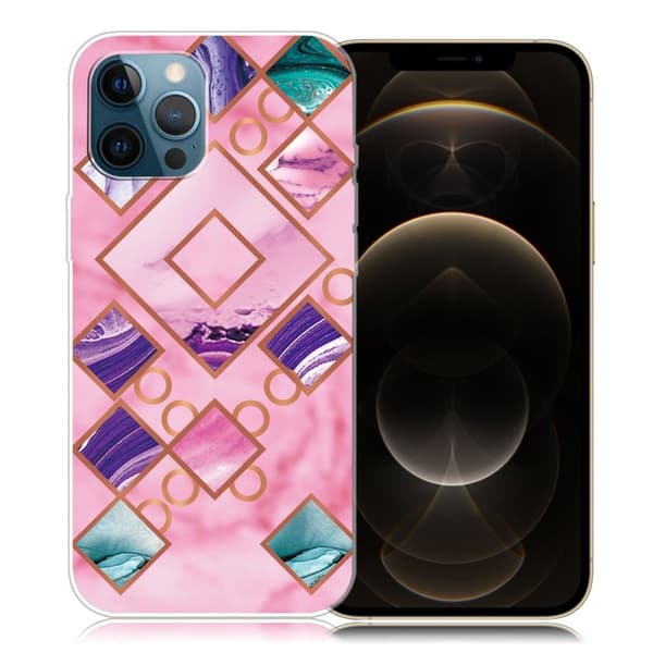 Marmormotiv iPhone 12 Pro Max skal - Ros I Diamantformade Former Rosa