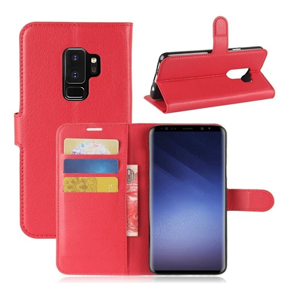 Samsung Galaxy S9 Plus litchi skin PU læder flip etui - Rød Red