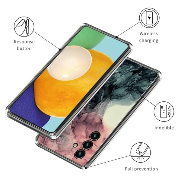 Marble Samsung Galaxy M14 Etui - Pale Pink og Grøn Marmor Green