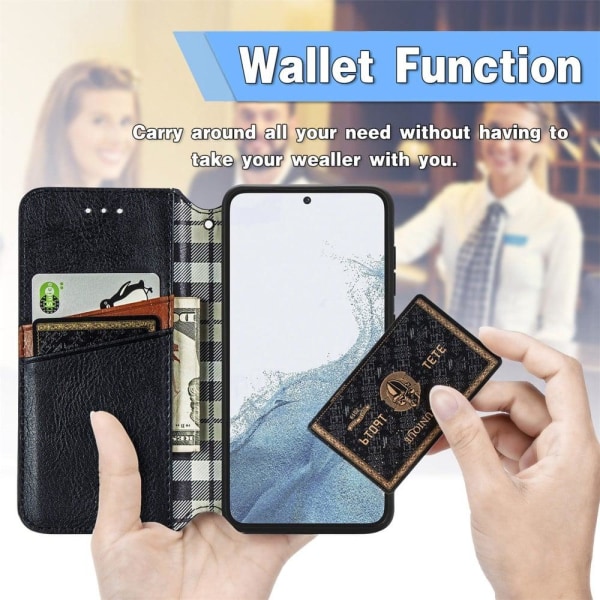 Nahkakotelo With A Stylish Rhombus Imprint For Samsung Galaxy S23 Plus - Musta Black