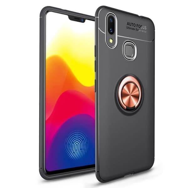 Huawei P Smart Plus mobilskal av silikon med fingerring och magnetisk platta – Svart/ Rosenguld multifärg