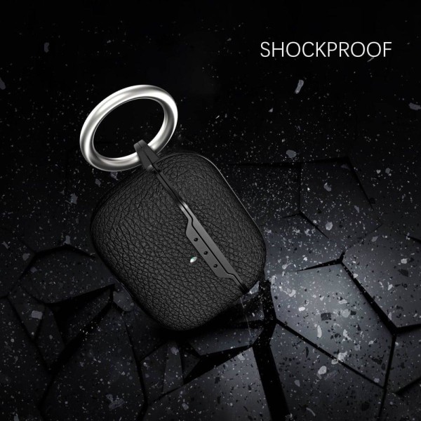 AirPods Pro 2 litchi texture case with buckle - Black Svart