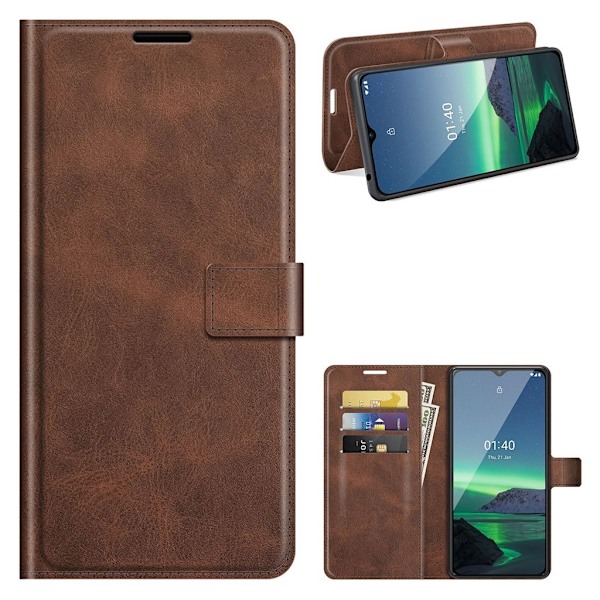 Wallet-style Læder Etui til Nokia 1.4 - Kaffe Brown