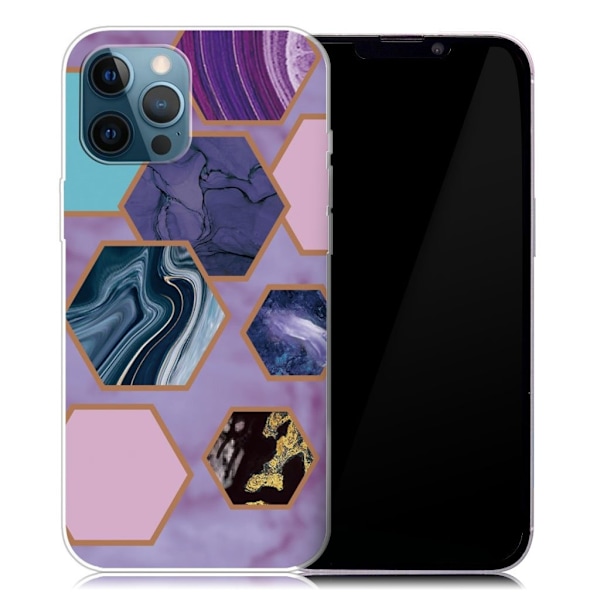 Marmormotiv iPhone 13 Pro skal - Hexagoner I Lila Bakgrund multifärg