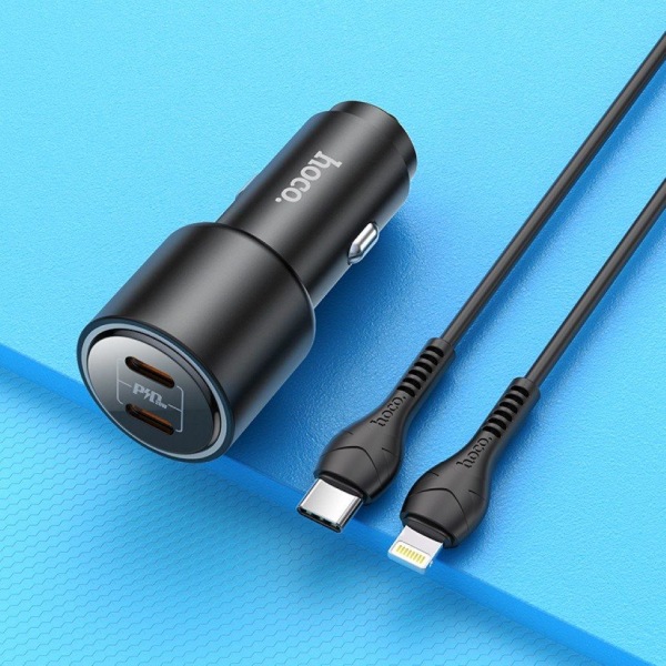 NZ3 Clear way 40W dual port PD car charger set (Type-C to Lightn Black