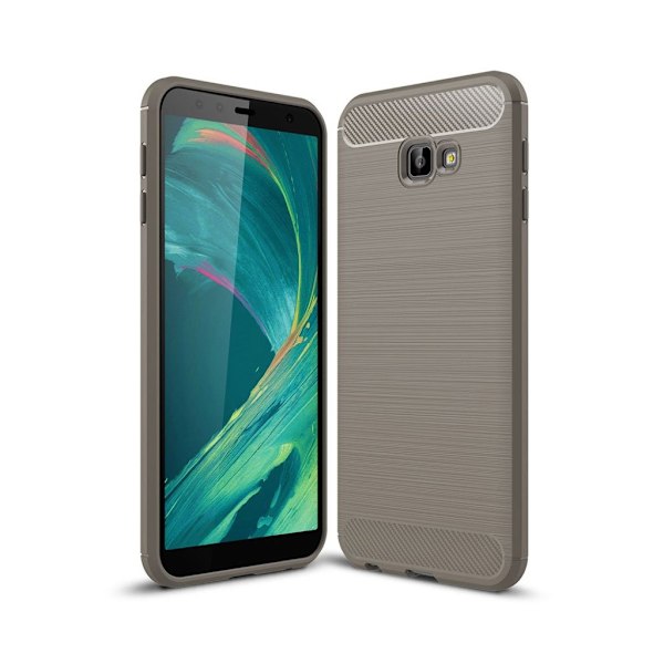 Samsung Galaxy J4 Plus (2018) mjukt fodral med kolfiberstruktur - Grå Silvergrå