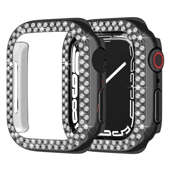 Apple Watch SE 2022 (44mm) cover med rhinestone-dekor - Sort Black