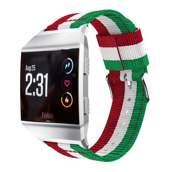Fitbit Ionic rem med vertikale striper - Rød/hvid/grøn Multicolor