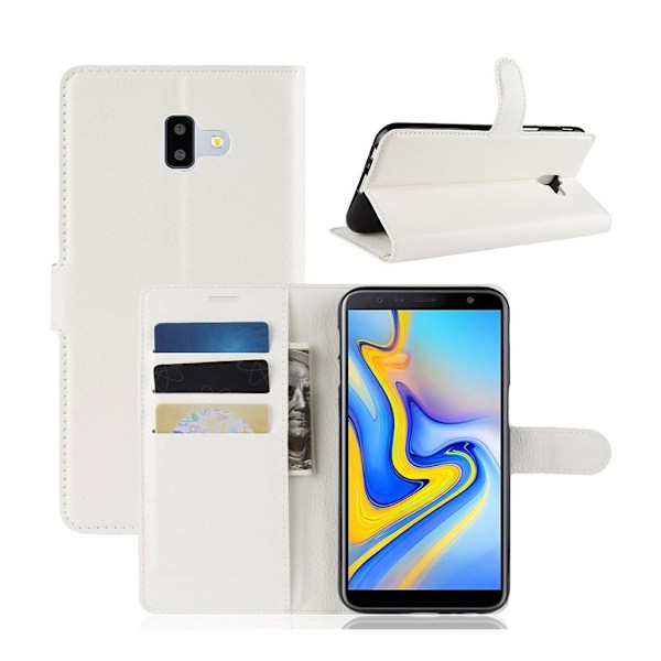 Samsung Galaxy J6 Plus (2018) flipfodral i litchi skin-läder - Vit Vit